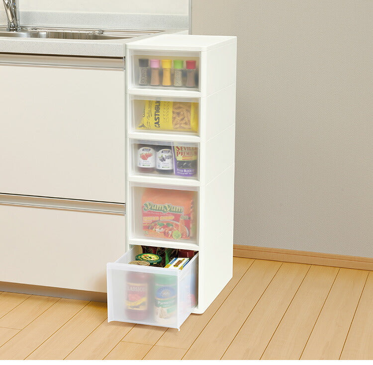 リセ ミドルストッカー 幅26cm 引出し5段 S3M2 日本製 JEJ ジェイイージェイ すき間収納 隙間 収納ボックス 小棚 6段 キャスターつき 収納ケース プラスチック収納 キッチン 洗面所 脱衣所(代引不可)