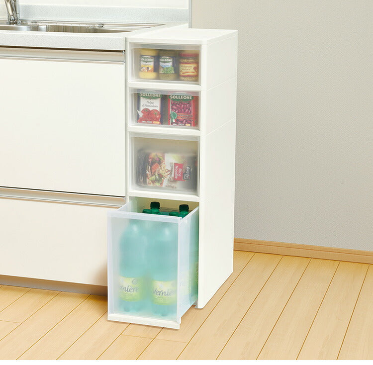 リセ ミドルストッカー 幅26cm 引出し4段 S2M1L1 日本製 JEJ ジェイイージェイ すき間収納 隙間 収納ボックス 小棚 キャスターつき 収納ケース プラスチック収納 キッチン 洗面所 脱衣所(代引不可)