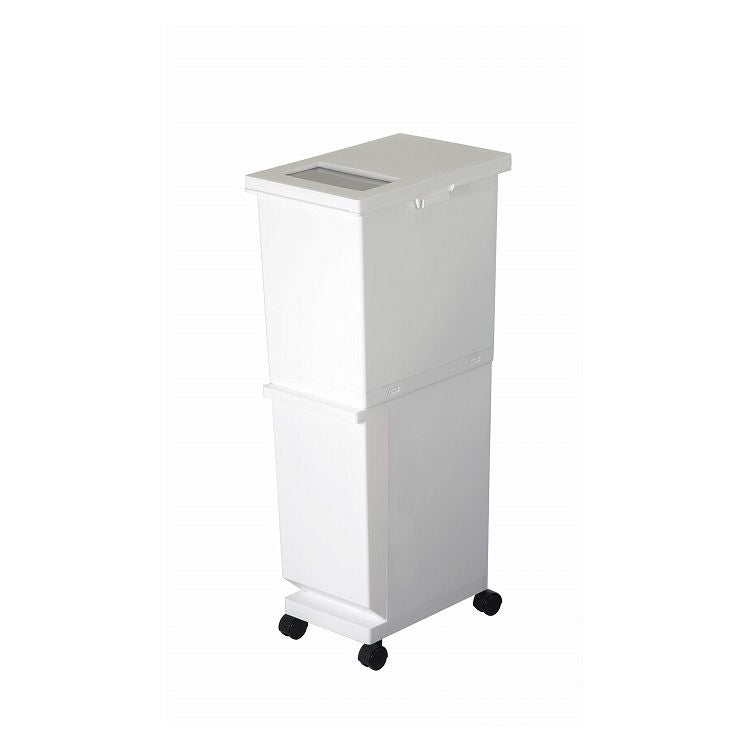 新輝合成 ごみ箱 ダストボックス 32L+23L ユニード 縦型 キャスター付 2分別 分別スリム2段 55L ホワイト コンパクト 蓋つき(代引不可)
