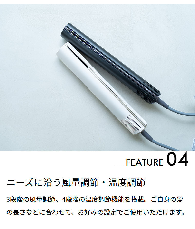 スティックドライヤーBISARA STICK(ビサラ スティック) BSR004WH/BK 強風 速乾 静音 イオン 温度調節 風量調節 コンパクト 縦長 美髪