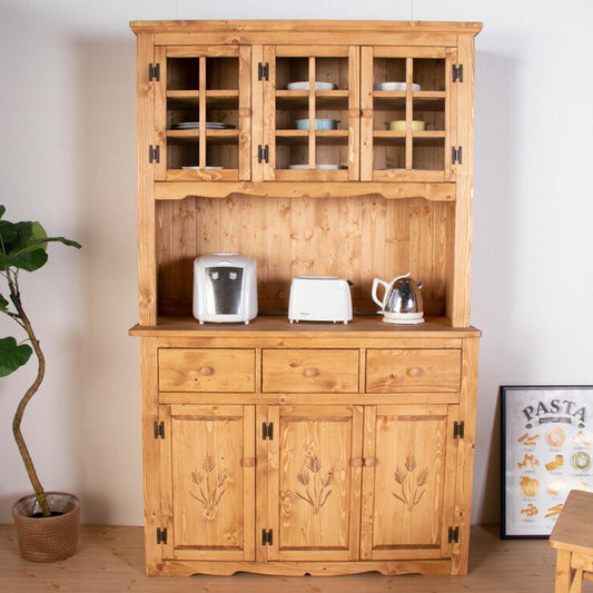 カップボード 幅120 奥行45 高さ195 カントリー ナチュラル 完成品 パイン無垢 OSMOオイル 自然塗装 天然木(代引不可)