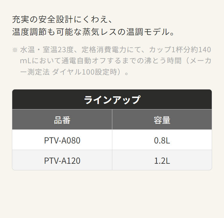蒸気レス電気ケトル 0.8L ブロンドベージュ タイガー魔法瓶 タイガー TIGER PTV-A080CB スピード沸とう QUICK&SAFE+ 温度調節機能つき