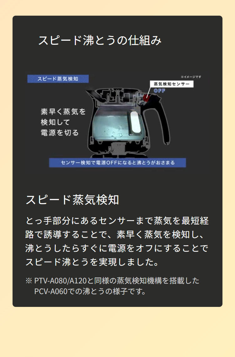蒸気レス電気ケトル 0.8L ブロンドベージュ タイガー魔法瓶 タイガー TIGER PTV-A080CB スピード沸とう QUICK&SAFE+ 温度調節機能つき