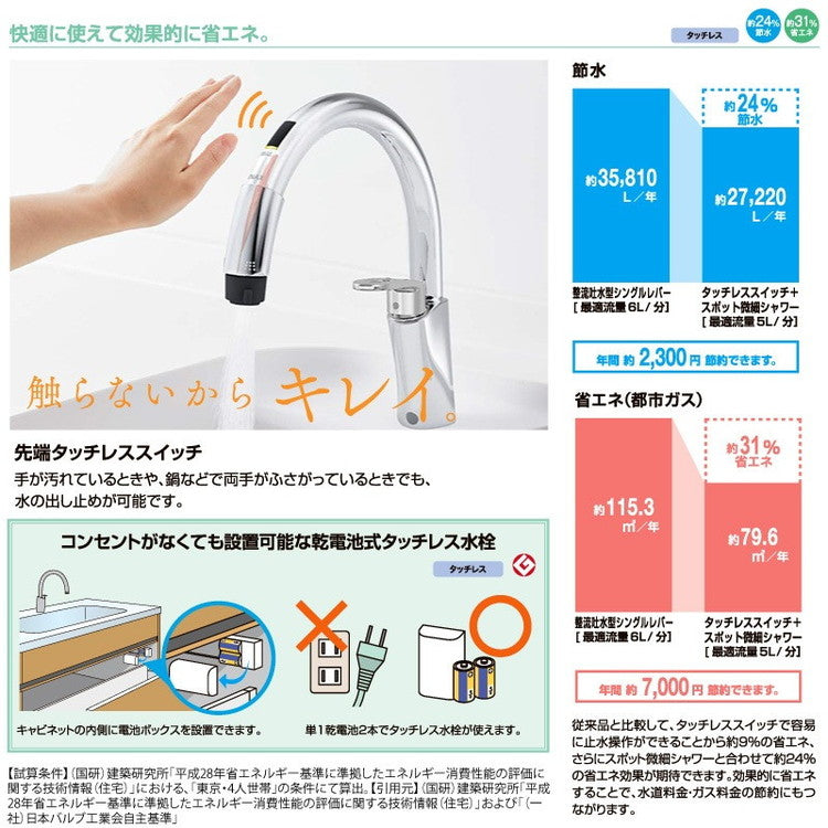 LIXIL タッチレス混合水栓 キッチン用 RSF-672A ハンドシャワー付 ワンホール グースネック 一般地用 ナビッシュ 省エネ 上面施工 乾電池式 水栓金具 リクシル イナックス INAX