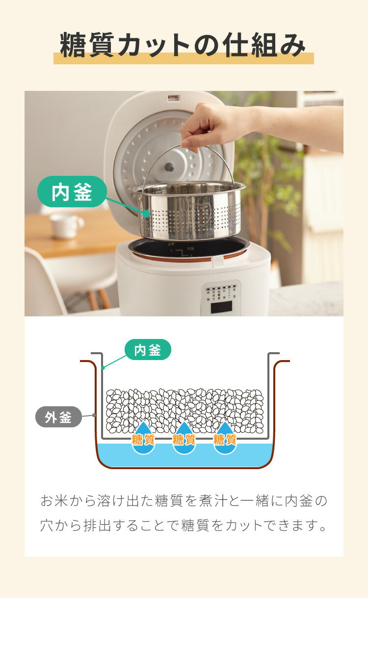 simplus シンプラス 糖質オフ炊飯器 4合炊き 炊飯器 SP-OFMC4