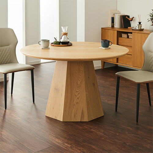 円形ダイニングテーブル 120cm オーク突板 天然木 メラミン シングル脚 リビングテーブル 円形テーブル 食卓 円卓 ダイニング おしゃれ 重厚感 丸テーブル 2人掛け 4人掛け テーブル(代引不可)