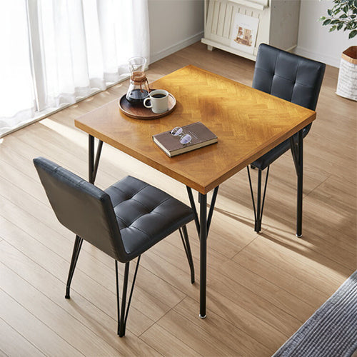 ダイニングセット 3点 2人用 幅75 ラバーウッド 無垢材 ヘリンボーン調 テーブル ブラック ブラウン 西海岸 木製 コンパクト 正方形 おしゃれ 天然目 モダン ナチュラル おしゃれ(代引不可)