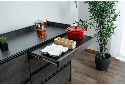 キッチンカウンター 幅120cm キッチンラック 伸縮式 セラミック天板 コンセント 食器棚 キッチンボード スライド式 キッチン収納 アイランドキッチン リビング ダイニング 間仕切り 収納カウンター(代引不可)