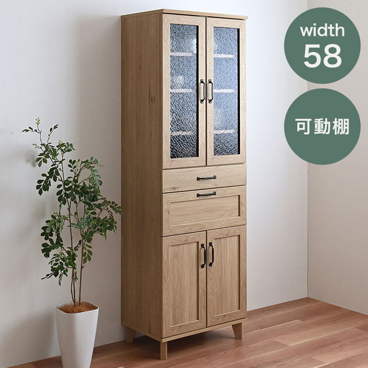 リビストカップボードRV180-60C GN グレーナチュラル 幅58cm カップボード カウンター キッチンボード キッチン 収納 食器棚