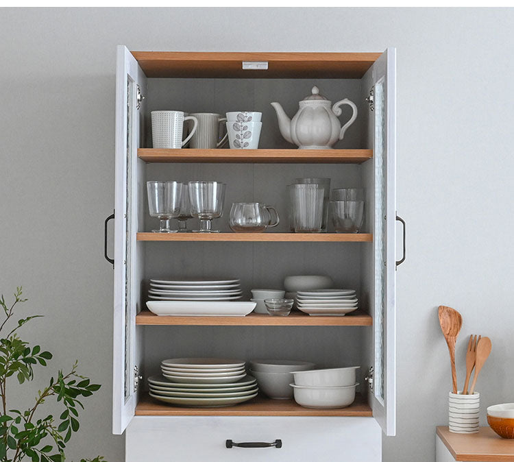 リビストカップボードRV180-60C WH/GN ホワイト×グレーナチュラル 幅58cm カップボード カウンター キッチンボード キッチン 収納 食器棚