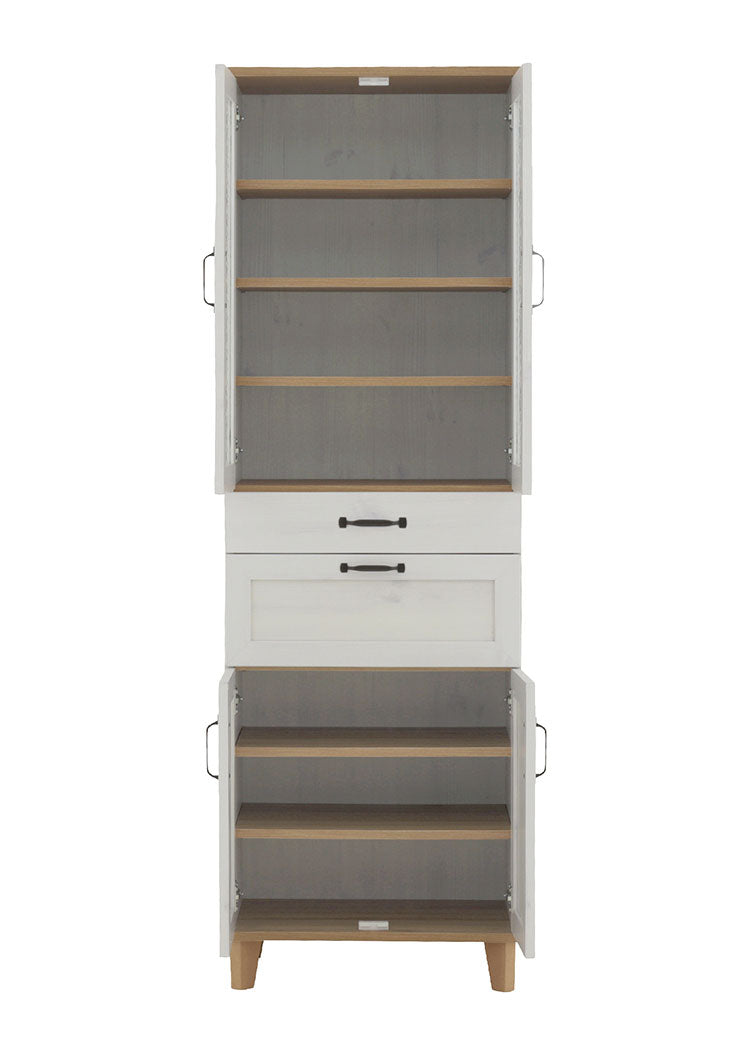 リビストカップボードRV180-60C WH/GN ホワイト×グレーナチュラル 幅58cm カップボード カウンター キッチンボード キッチン 収納 食器棚