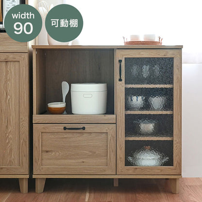 リビストレンジボードRV90-90RB GN グレーナチュラル 幅90cm レンジボード 食器棚 レンジ台 キッチンカウンター キッチンボード