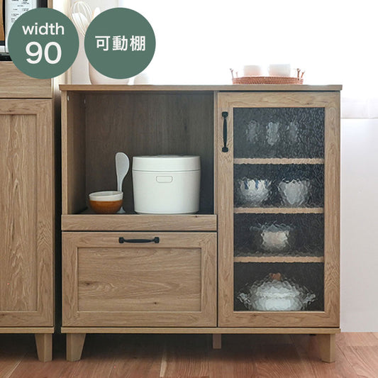 リビストレンジボードRV90-90RB GN グレーナチュラル 幅90cm レンジボード 食器棚 レンジ台 キッチンカウンター キッチンボード