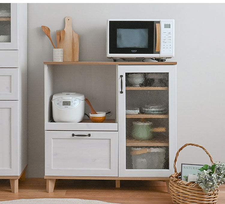 リビストレンジボードRV90-90RB WH/GN ホワイト×グレーナチュラル 幅90cm レンジボード 食器棚 レンジ台 キッチンカウンター キッチンボード