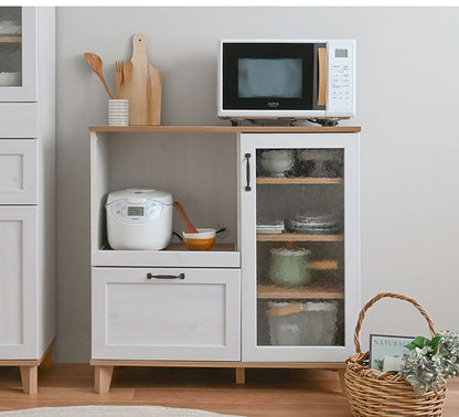 リビストレンジボードRV90-90RB WH/GN ホワイト×グレーナチュラル 幅90cm レンジボード 食器棚 レンジ台 キッチンカウンター キッチンボード