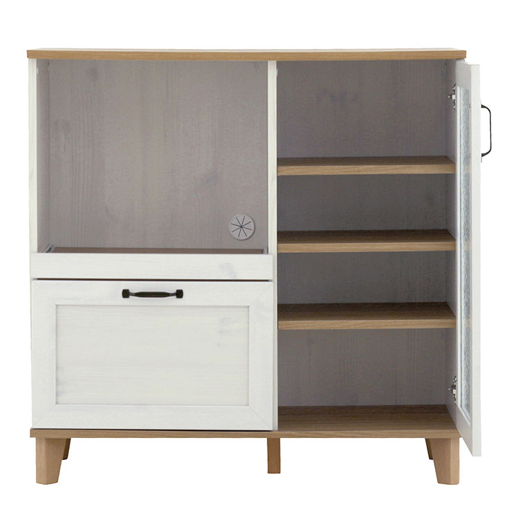 リビストレンジボードRV90-90RB WH/GN ホワイト×グレーナチュラル 幅90cm レンジボード 食器棚 レンジ台 キッチンカウンター キッチンボード