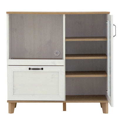 リビストレンジボードRV90-90RB WH/GN ホワイト×グレーナチュラル 幅90cm レンジボード 食器棚 レンジ台 キッチンカウンター キッチンボード