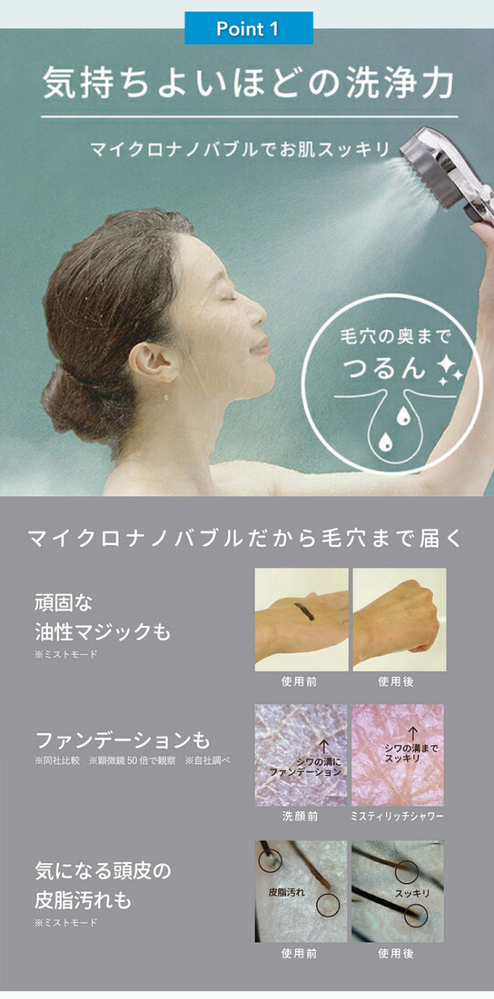 シャワーヘッド ナノバブル ミスティリッチシャワー SH220-2T グレー 美肌 水生活製作所 シャワー 節水 保湿 洗浄 ストップボタン付 ミストップリッチシャワー ギフト プレゼント