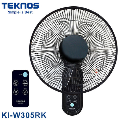 TEKNOS テクノス 壁掛け扇 フルリモコン ブラック リモコン付き 30cm 5枚羽根 フラットガード 首振り 風量3段階 切タイマー付き 静音 サーキュレーター 扇風機 おしゃれ 脱衣所 換気 KI-W305RK