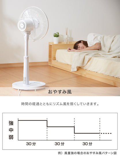 リビングファン リモコン付き 30cm 5枚羽根 首振り 風量3段階 タイマー 静音 高さ調節 フラットガード 扇風機