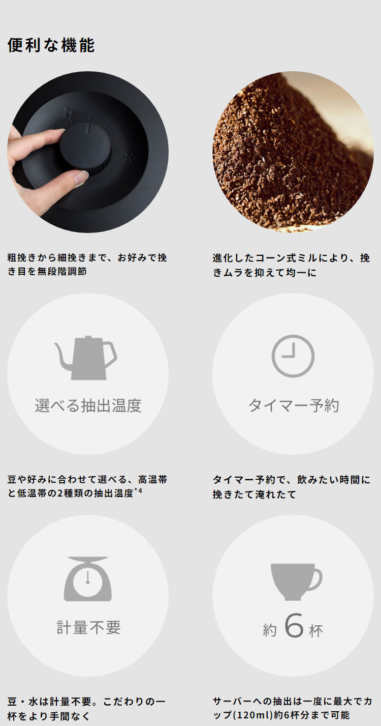 siroca コーン式全自動コーヒーメーカー カフェばこPRO コーヒーメーカー コーン式 ミル付き 保温 ガラス容器 ペーパーフィルター ステンレスフィルター タイマー付 CM-6C261K