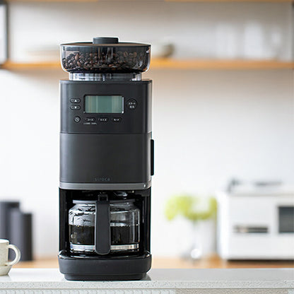 siroca コーン式全自動コーヒーメーカー カフェばこPRO コーヒーメーカー コーン式 ミル付き 保温 ガラス容器 ペーパーフィルター ステンレスフィルター タイマー付 CM-6C261K