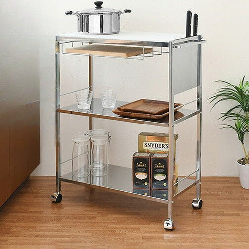 日本製 包丁スタンド付き キッチン作業台 幅68cm 人工大理石天板 キッチン作業台 キッチンワゴン ステンレス キャスター付き キッチンラック 棚 キッチン収納 取っ手(代引不可)