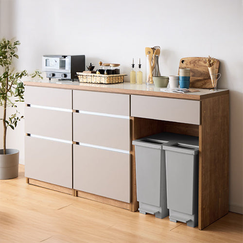 キッチンカウンター 180 幅180 高さ93 引き出し6杯 ダストボックス ゴミ箱 完成品 国産 開梱設置無料 日本製 レンジ台 カウンター テーブル 食器棚 キッチンボード(代引不可)