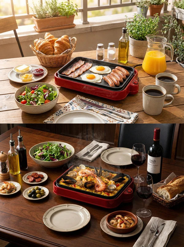 3WAYホットプレート ホットプレート 鍋 深鍋 たこ焼き器 焼肉 焼き肉 たこ焼き お鍋 なべ たこ焼き機 アヒージョ ライスボール おしゃれ RM-243TE-RD ROOMMATE