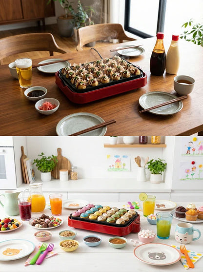 3WAYホットプレート ホットプレート 鍋 深鍋 たこ焼き器 焼肉 焼き肉 たこ焼き お鍋 なべ たこ焼き機 アヒージョ ライスボール おしゃれ RM-243TE-RD ROOMMATE