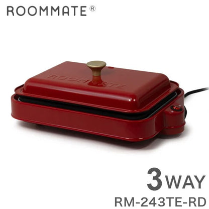 3WAYホットプレート ホットプレート 鍋 深鍋 たこ焼き器 焼肉 焼き肉 たこ焼き お鍋 なべ たこ焼き機 アヒージョ ライスボール おしゃれ RM-243TE-RD ROOMMATE