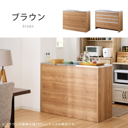 キッチンカウンター ステンレス天板 90cm 他とは違う職人加工の超フラット背面仕上げ 日本製 完成品 W90×D44.5×H87cm 4段 レンジ台 カウンター テーブル 食器棚 キッチンボード 引き出し 間仕切り(代引不可)