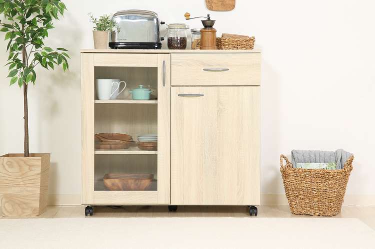 キッチン収納キャビネット 90×40 キッチンボード キャスター付き キッチンカウンター キャビネット キッチン収納(代引不可)