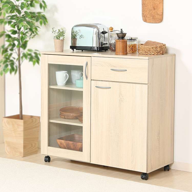 キッチン収納キャビネット 90×40 キッチンボード キャスター付き キッチンカウンター キャビネット キッチン収納(代引不可)
