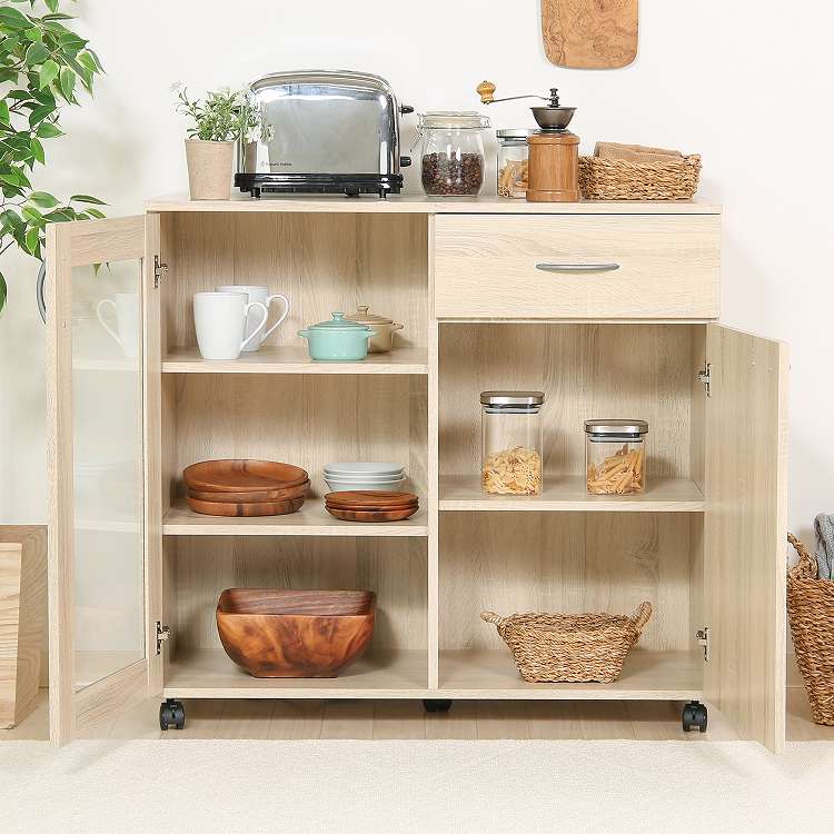 キッチン収納キャビネット 90×40 キッチンボード キャスター付き キッチンカウンター キャビネット キッチン収納(代引不可)