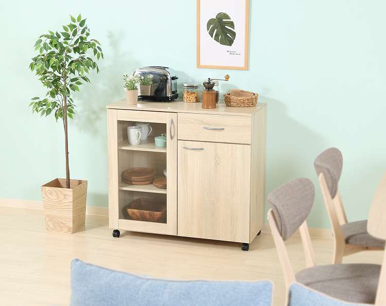 キッチン収納キャビネット 90×40 キッチンボード キャスター付き キッチンカウンター キャビネット キッチン収納(代引不可)