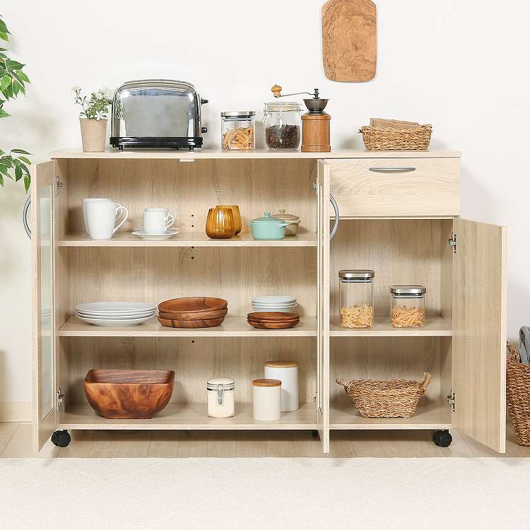 キッチン収納キャビネット 115×40 キッチンボード キャスター付き キッチンカウンター キャビネット キッチン収納(代引不可)