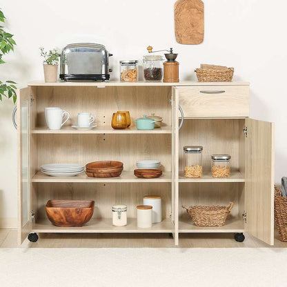 キッチン収納キャビネット 115×40 キッチンボード キャスター付き キッチンカウンター キャビネット キッチン収納(代引不可)
