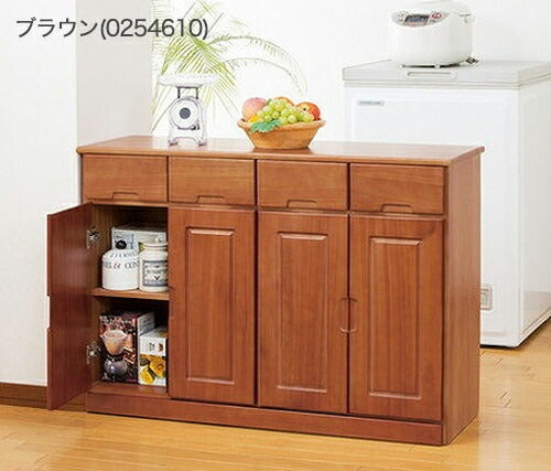 キッチンワゴン 天然木カウンターワゴン 4枚扉 天然木 ワゴン キッチンカウンター キッチン収納 カウンター キッチン(代引不可)