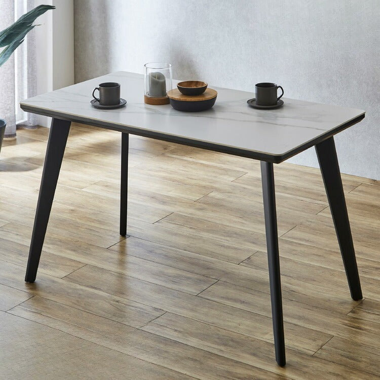 セラミック ダイニングテーブル 130cm セラミックテーブル スチール脚 耐熱 高耐久 メンテナンスフリー セラミック天板 机 大理石調 マーブル調 モダン モノトーン(代引不可)