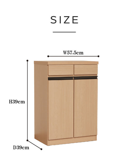キッチンカウンター 幅58cm 完成品 組立不要 ダストBOX付き 26.5L 引出し2杯 国産 日本製 大川家具 小型家電置き場 作業スペース 収納 新生活 ナチュラル グレー(代引不可)