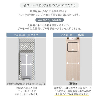さわやかなごみ箱一体型食器棚 ごみ箱1つタイプ 食器棚 ゴミ箱上収納 キッチン ダイニング ゴミ箱 食器収納 収納 収納棚(代引不可)