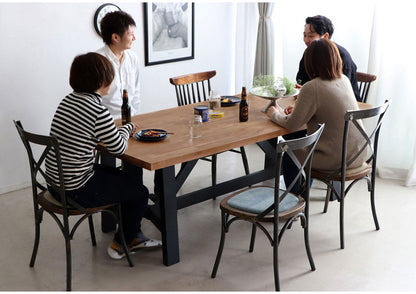 ダイニングテーブル 幅200cm ミックス無垢材 ウレタン塗装 アイアン脚 食卓テーブル 6~8人用 MABEX マベックス 大人数 カフェ風 無骨 天然木 ビンテージ風 おしゃれ(代引不可)