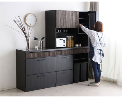 日本製 キッチンボード アカシア無垢材 幅104 高さ180 ガラス扉上台×ごみ箱上ラック レセ RESE 105KB B 引き出し 扉 ゴミ箱上ラック 食器棚 おしゃれ(代引不可)