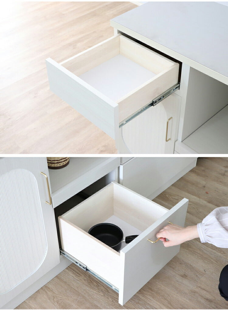 キッチンカウンター 完成品 日本製 幅80cm 食器棚 ステンレス天板 引き出し 可動棚 スライド棚 扉収納 キッチンボード キャビネット おしゃれ 真鍮 キッチン収納 国産 リビング キッチン ダイニング(代引不可)