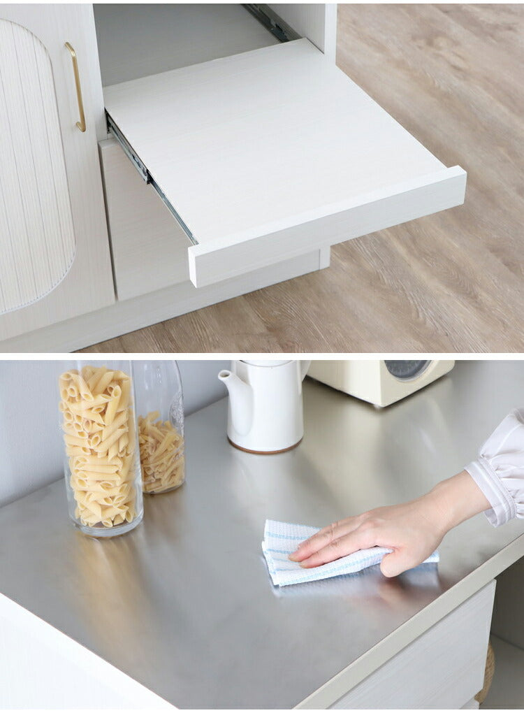 キッチンカウンター 完成品 日本製 幅80cm 食器棚 ステンレス天板 引き出し 可動棚 スライド棚 扉収納 キッチンボード キャビネット おしゃれ 真鍮 キッチン収納 国産 リビング キッチン ダイニング(代引不可)