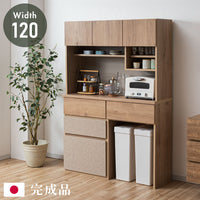 食器棚 幅120 ごみ箱収納 完成品 日本製 キッチンカウンター 上台付きキッチンボード キッチン収納 レンジ台 モダン ナチュラル セラミック調 国産 大川家具(代引不可)
