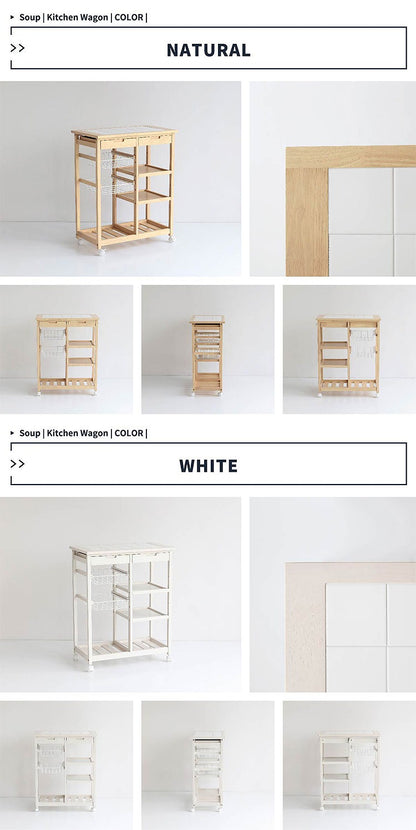 キッチンワゴン 幅67 奥行39 高さ85 天然木 ホワイトタイル 作業台 サブテーブル 引き出し付き 高さ調整 カゴ収納 ペットボトル収納 タオルバー付き キャスター付き(代引不可)