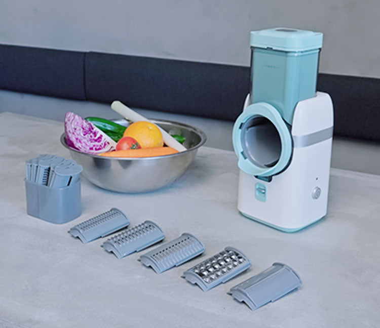 T-PROFESSIONAL 電動スライサー ザ・パーフェクトオートスライサー 多機能 マルチ 野菜 スライサー 千切り 電動 玉ねぎ じゃがいも 大根 スライサー セット 5種類の刃 安全装置搭載(代引不可)