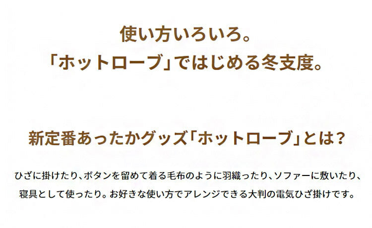 フード付き 140×80cm フランネル 電気ひざかけ毛布 ホットローブタイプ ボタン付き 着る 被る 掛ける 冬 あたたか ホット 毛布 140×80サイズ CWH141G-HJ
